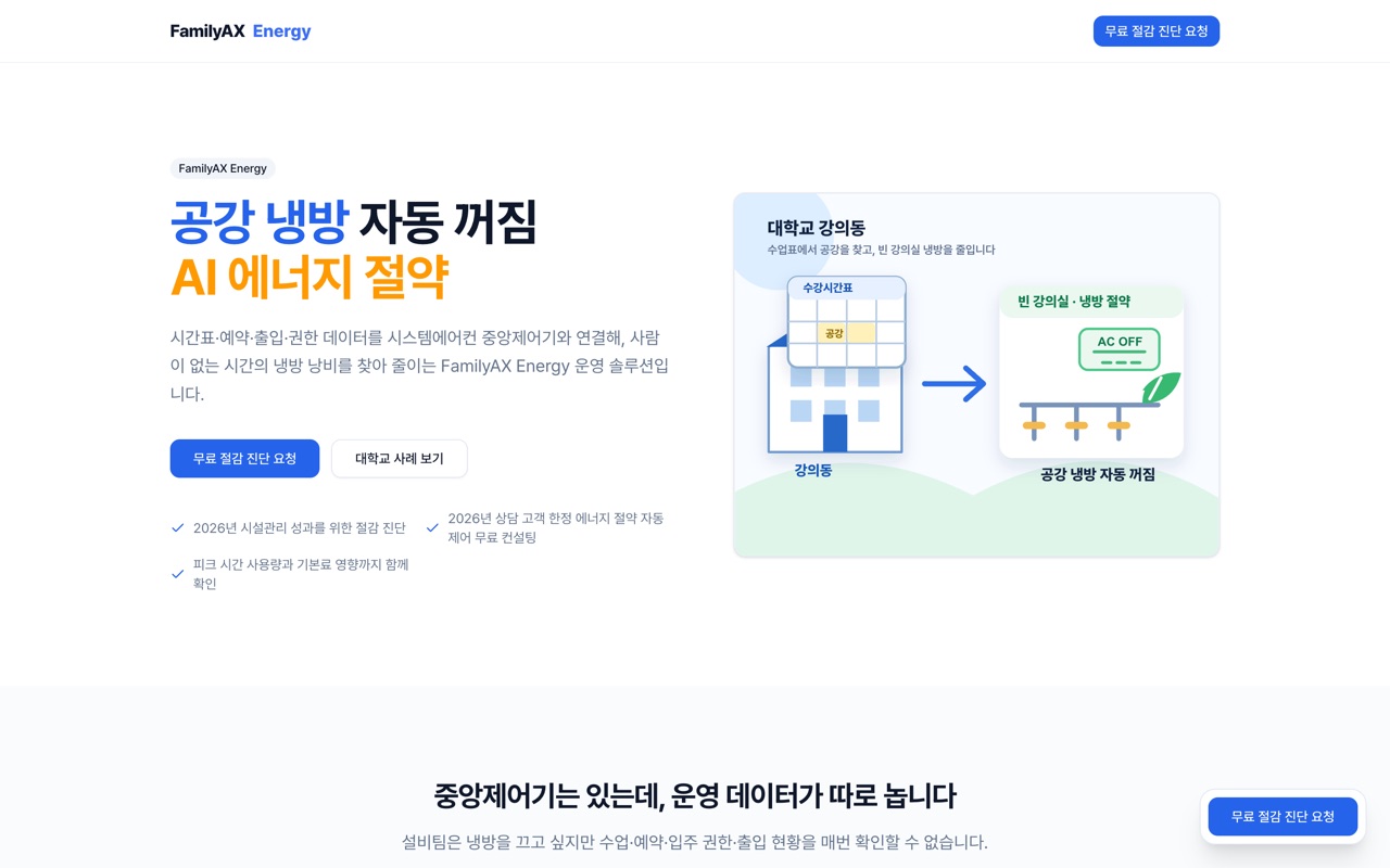 공강·비사용 시간의 냉방 자동 꺼짐 예시 — 강의 시간표와 재실 정보를 중앙제어와 연결해 빈 강의실 공조를 자동 절약